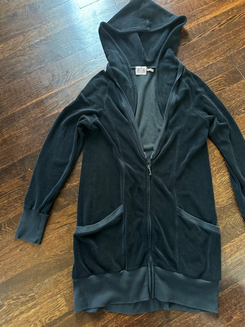 Juicy couture Long Black Hooded Zip terry Cardigan